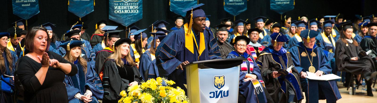 Speaker at doctoral commencement cereomny